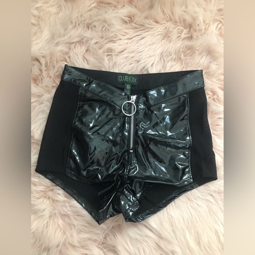Dolls Kill Club Exx Dark Dimension Black PVC & mesh booty shorts XS